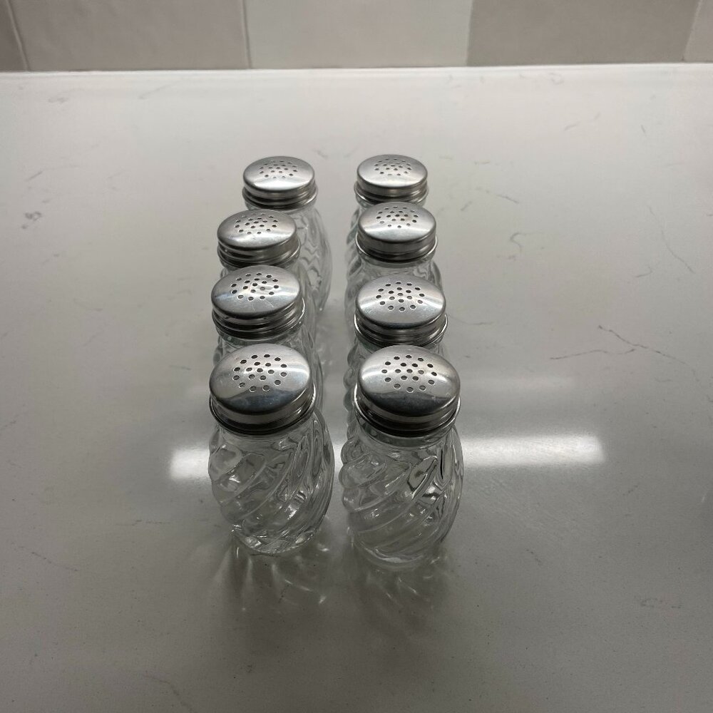 FREE with purchase - 8 Salt and Pepper Shakers - clear glass with a metal top
